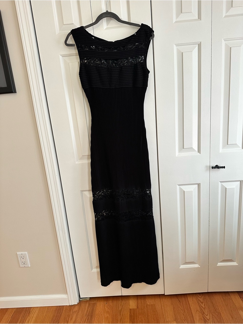 Calvin Klein Black Sleeveless Maxi Dress with Lace Panels